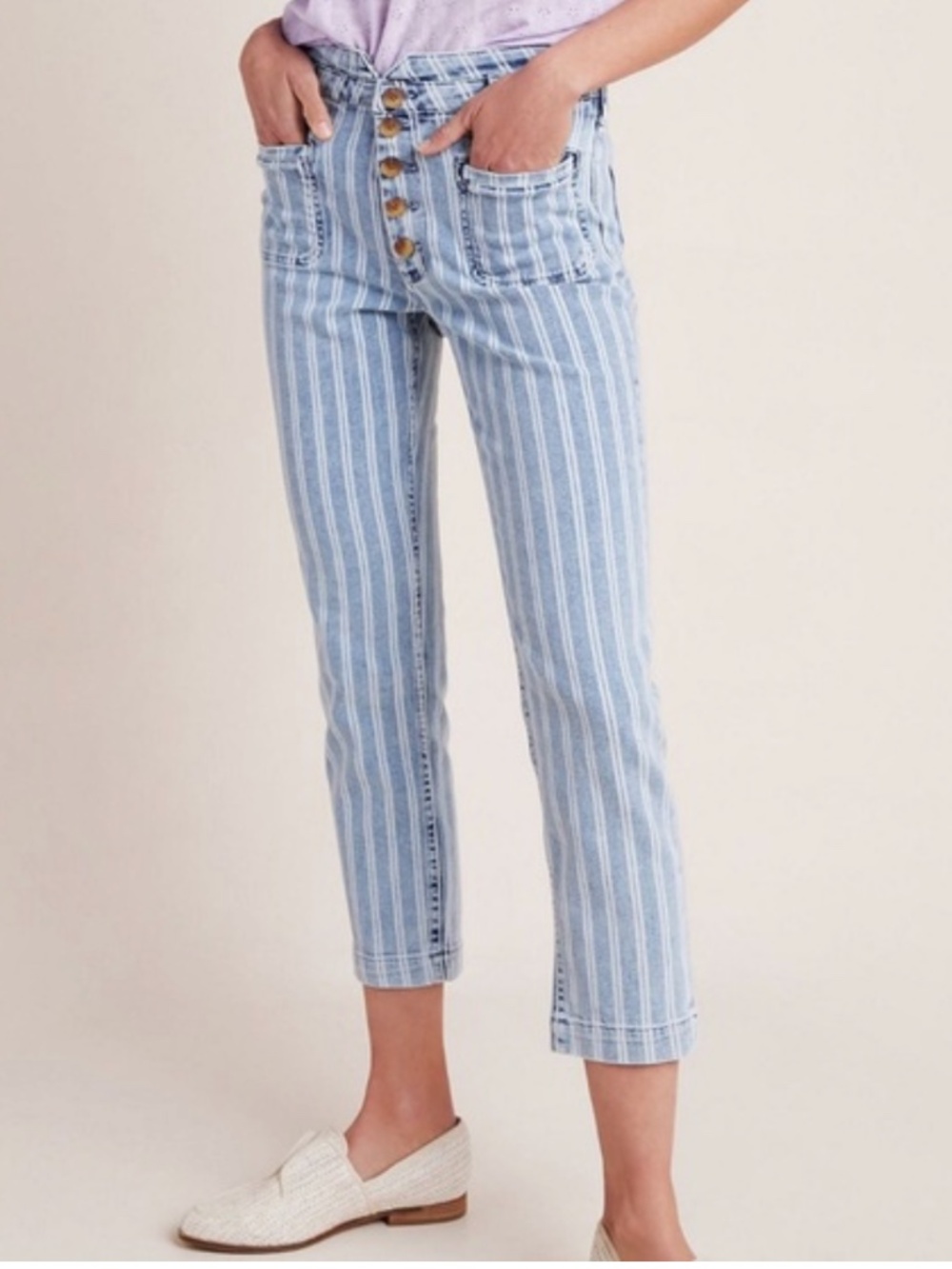 Anthropologie Size 27 Pilcro High-Rise Striped Acid Wash Slim Jeans - Picture 3 of 10